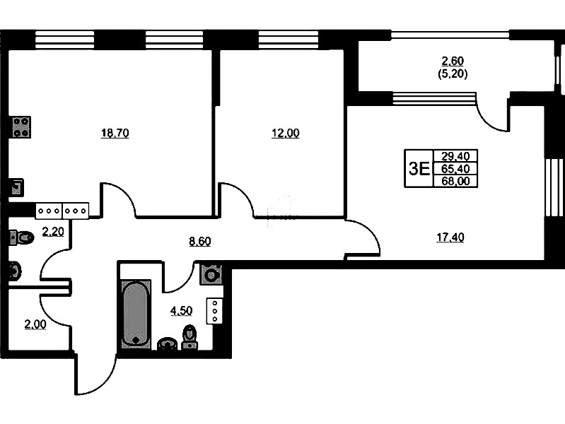 2-комнатная квартира 68 м², 11/13 эт., ЖК «Тайм Сквер»
